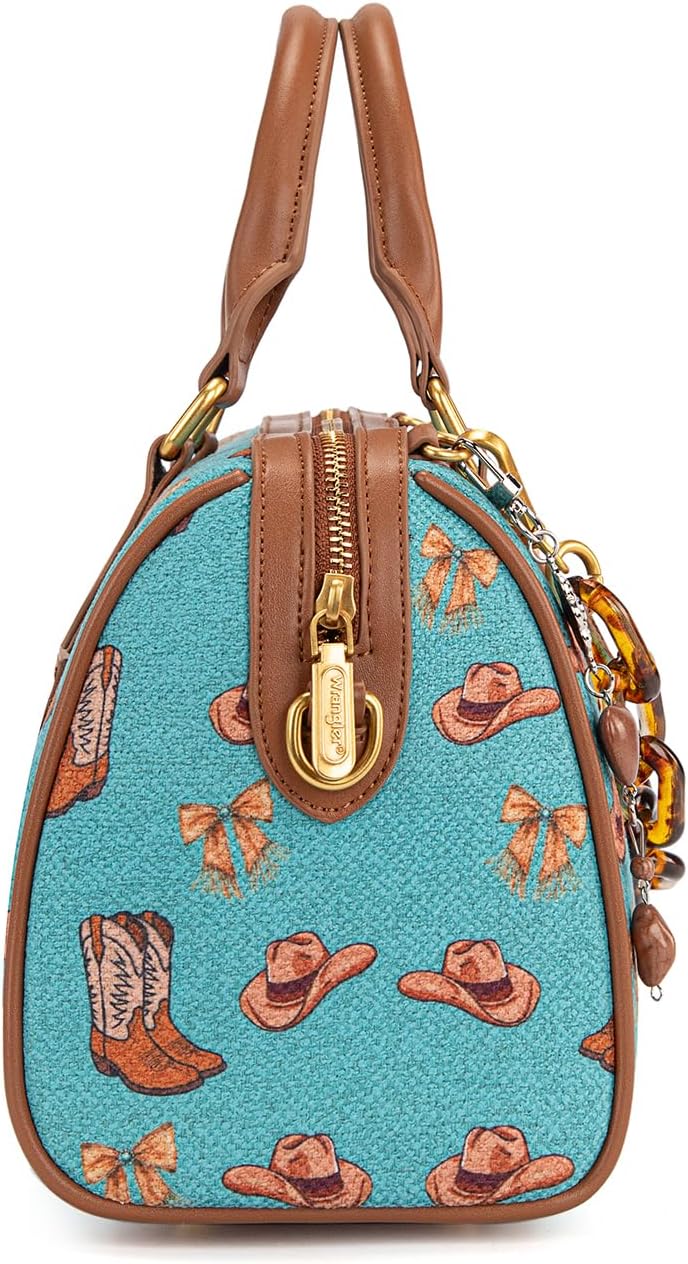 Wrangler Rodeo Icons Top Handle Handbag Western Satchel Barrel Bag with Chain Strap