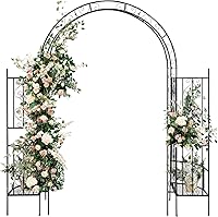 Vista 14 de Outvita - Arco de jardín de 7 pies con puerta de entrada, enrejado de metal resistente, marco decorativo con estacas de tierra para ceremonia
