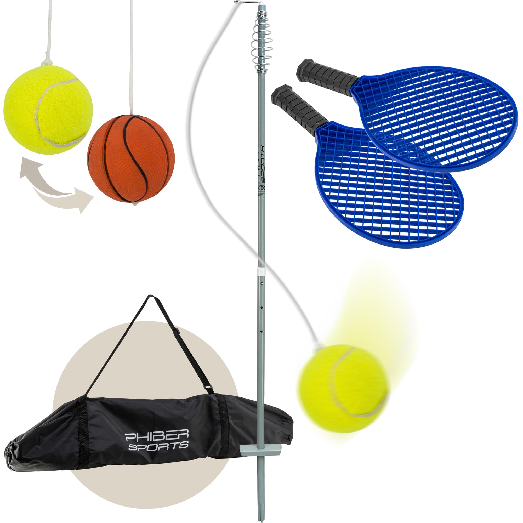 PHIBER-SPORTS Twistball Set [2026 Migliorato Modello] – Durevole Grazie alle Parti migliorate – Swingball per Bambini e Adulti – Palla da Tennis su Corda, Tennis Trainer Gioco Giardino e all'aperto