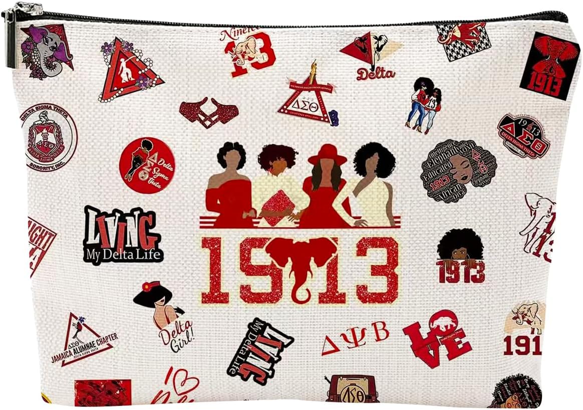 Sorority Gifts for Women DST Make Up Bag 1913 Sigma Theta Paraphernal Gifts for Girls Delta Cosmetic Bag Gift, Style 2