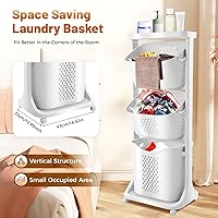 Vista 4 de Cesta de lavandería de 3 niveles con ruedas para el baño, ropa del hogar, almacenamiento almacenado, clasificador, carrito de almacenamiento