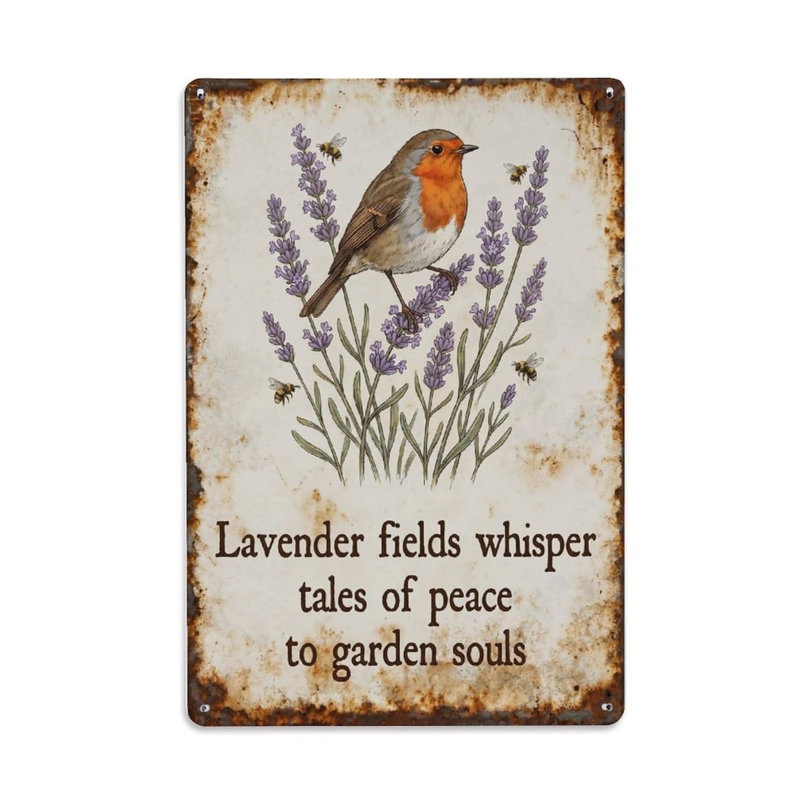 Yrnq Vintage Style-29 Robin Bird Garden Quote Lavender Field Vintage Metal Tin Sign Plaque Wall Decor For Cafe, Club, Garden Round Metal Poster 8X8inch