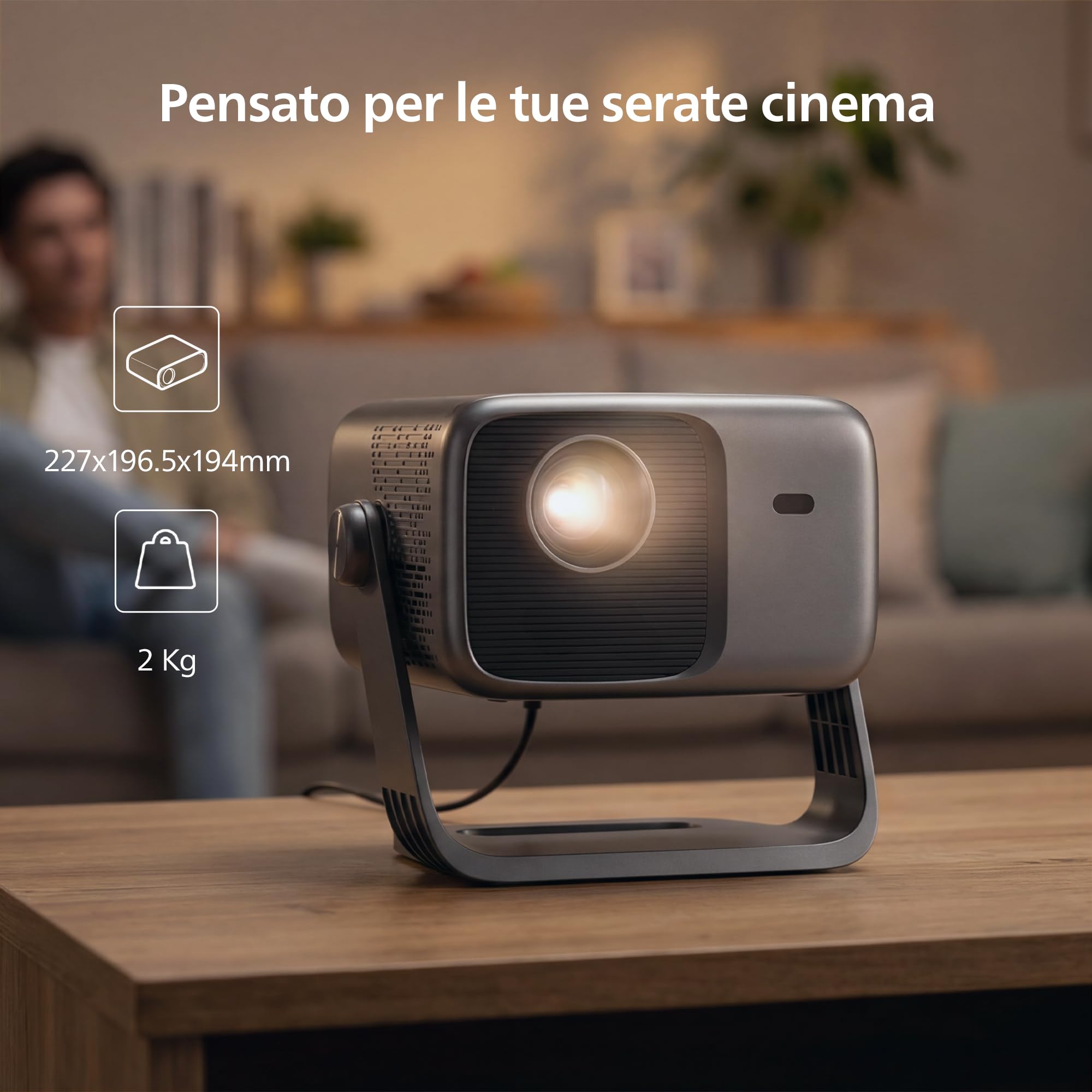 Philips NeoPix 460 Smart, proiettore LCD LED, Full HD 1080p, 500ANSI lumen, schermo 100", Google TV, Wi-FI, Bluetooth, HDMI, USB-A, autofocus, Keystone Auto, rotazione 180°.
