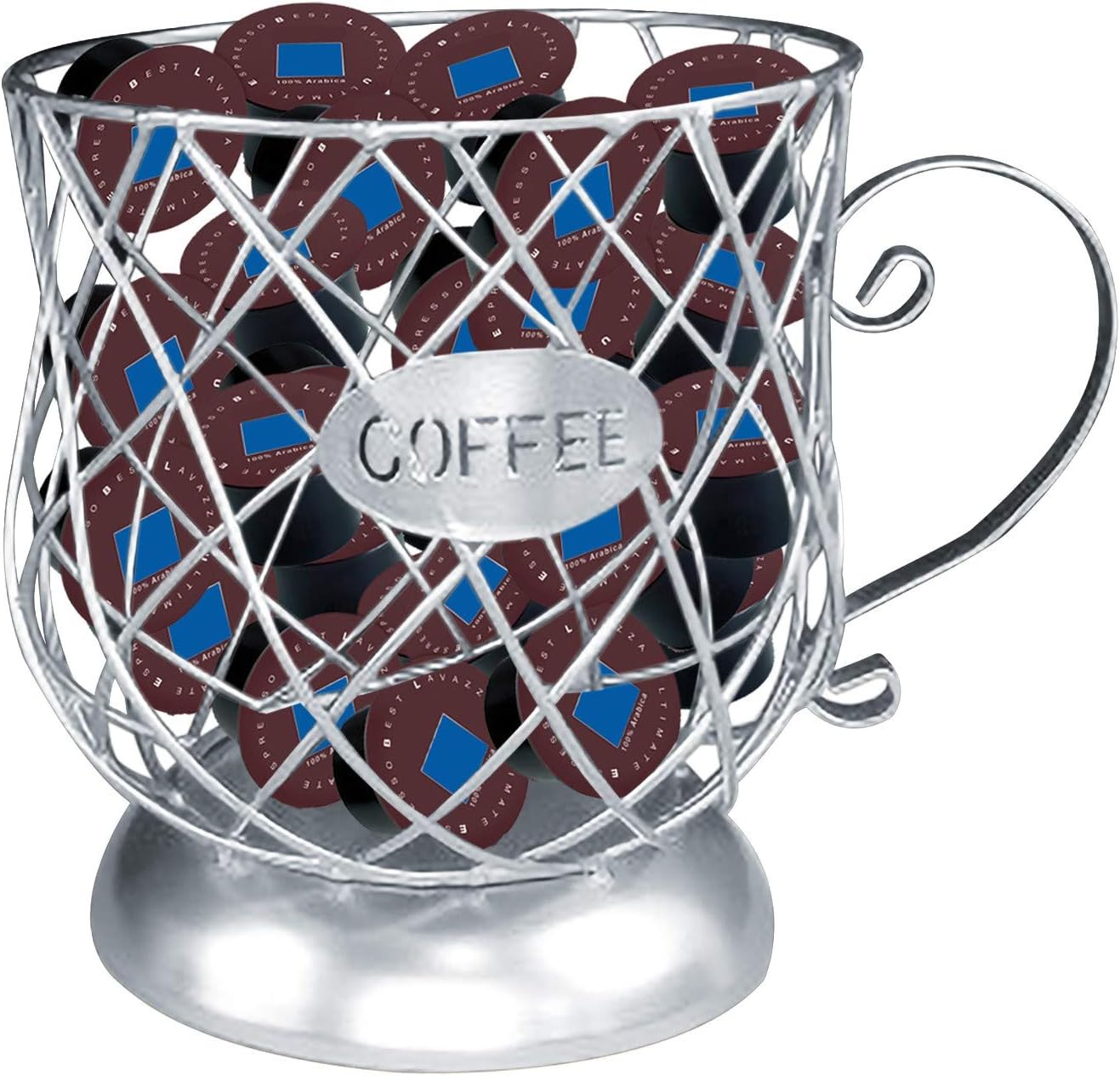 MagicXflow K Cup Holder Mug Shape Coffee Pod Holders, Materials Coffee Mug Wire Storage Basket Large Capacity Espresso Pod Holder, Coffee Kcup Kpod Storage Organizer for Counter Coffee Bar (Silver)