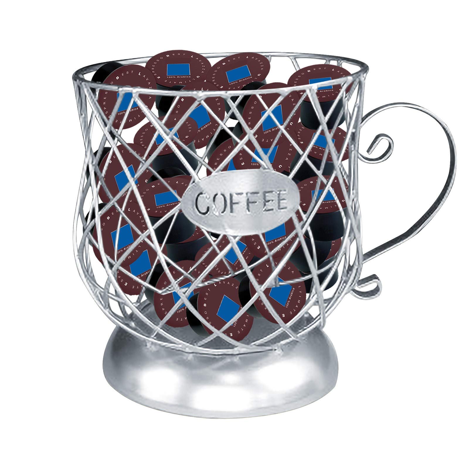 MagicXflow K Cup Holder Mug Shape Coffee Pod Holders, Materials Coffee Mug Wire Storage Basket Large Capacity Espresso Pod Holder, Coffee Kcup Kpod Storage Organizer for Counter Coffee Bar (Silver)