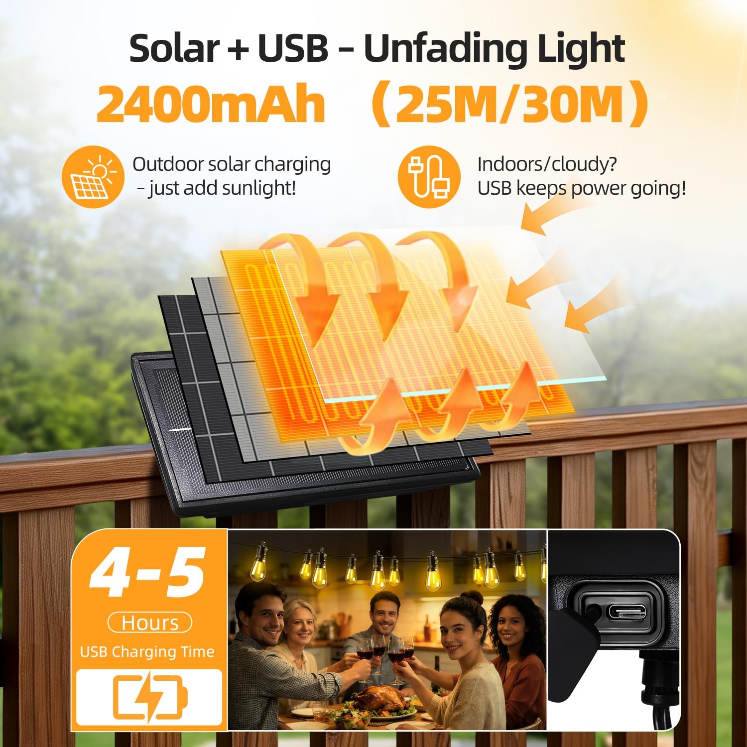 Solar Lights Outdoor Patio Lights: S14 30M 100FT Solar Powered Remote Control 3 Light Modes Dimmable Solar Waterproof Light - Shatterproof Bulbs - Camping Backyard Garden Deck Outside Yard
