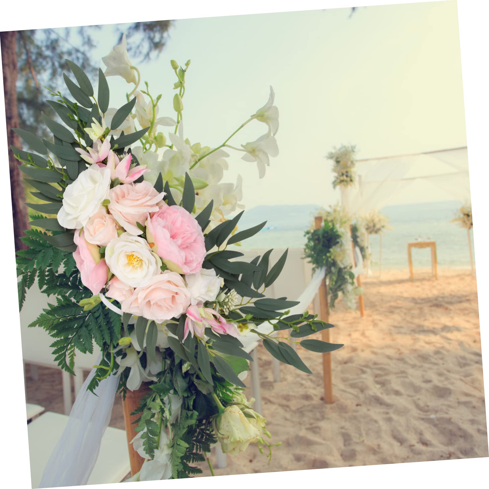 PRETYZOOM Arc De Mariage Fleurs Artificielles Swag Décoration Cérémonie Signe De Bienvenue Ensemble 2 Pièces 17.72X6.10X1.97 in pour Fête Mariage Maison
