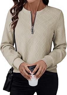 BLENCOT Sweatshirts for Women Crew Neck Long Sleeve Half Zip Quilted Pullover Tops Textured Solid Casual Fashion Fall Tops