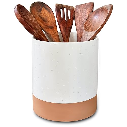 Mora Ceramic Kitchen Utensil Holder - Wooden Spoon & Spatula