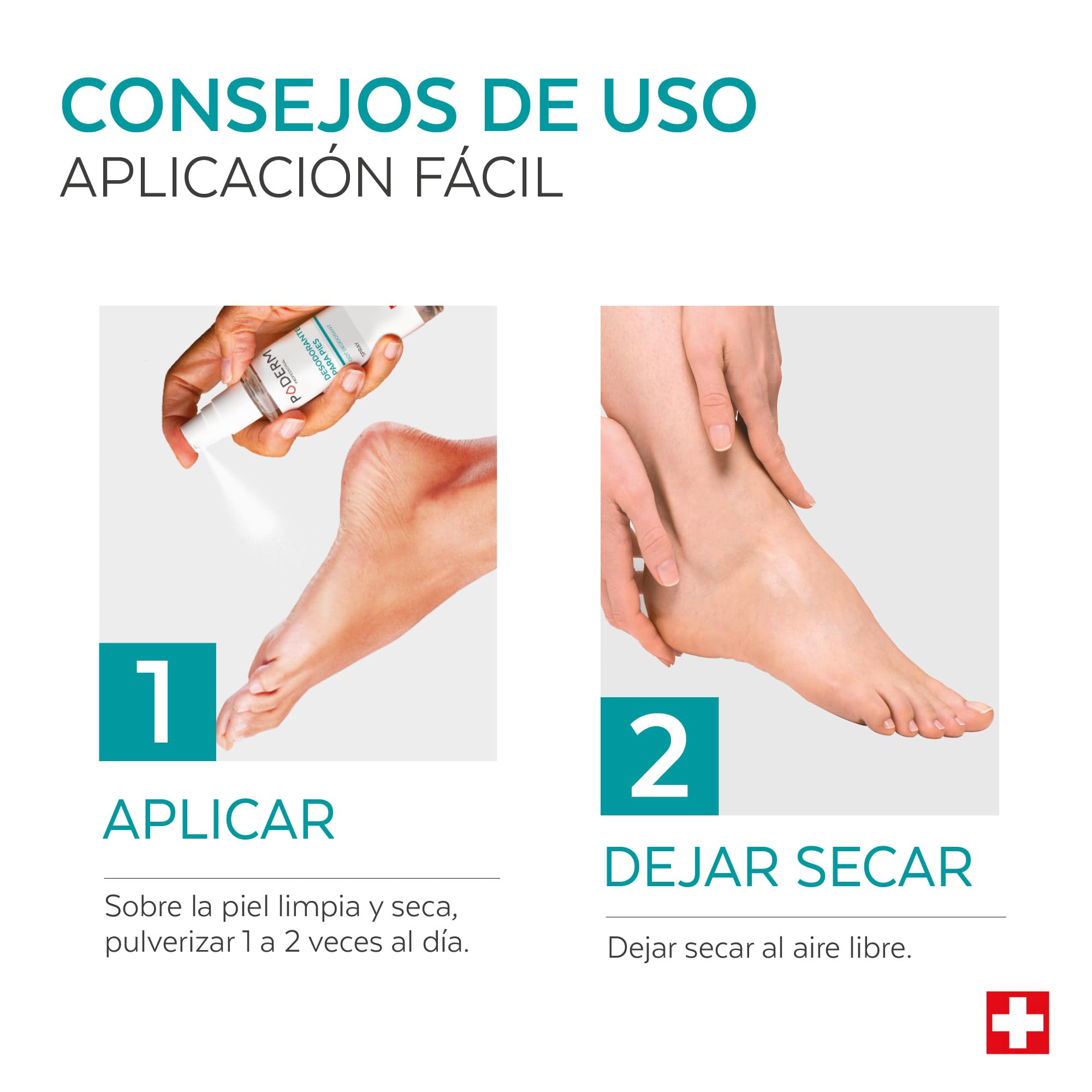 PODERM Spray Desodorante Anti Olor - 50 ML | Árbol de Té, Menta y Limón | Ayuda a Regular la Transpiración y Proporciona una Sensación de Frescura | Fácil & Rápido | Creado por una Podóloga en Suiza