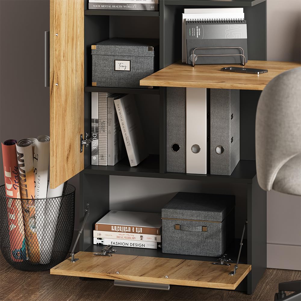 Vicco Bureau Tomy, Anthracite/chêne doré, 150x59cm, avec des espaces de Rangement Ouverts pour Un Stockage organisé