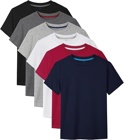 HoeVou 6 Pack Boys Shirts Cotton Short Sleeve T-Shirts for Boys Kids Tees Clothes Summer Tops