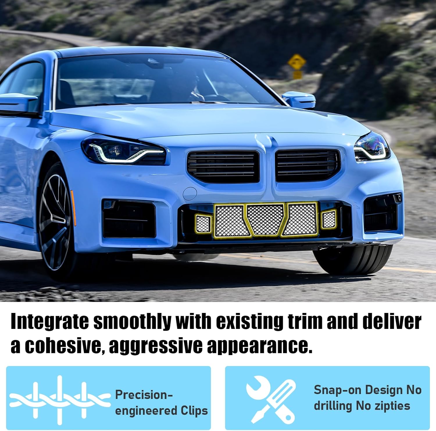 Jaronx Compatible with BMW M2 Front Bumper Lower Grille Mesh Guard 2023 2024 2025, 5 PCS Center Lower Bumper Mesh Grill Guards Replacement Compatible with BMW G87 M2 Accessories (Glossy Black)