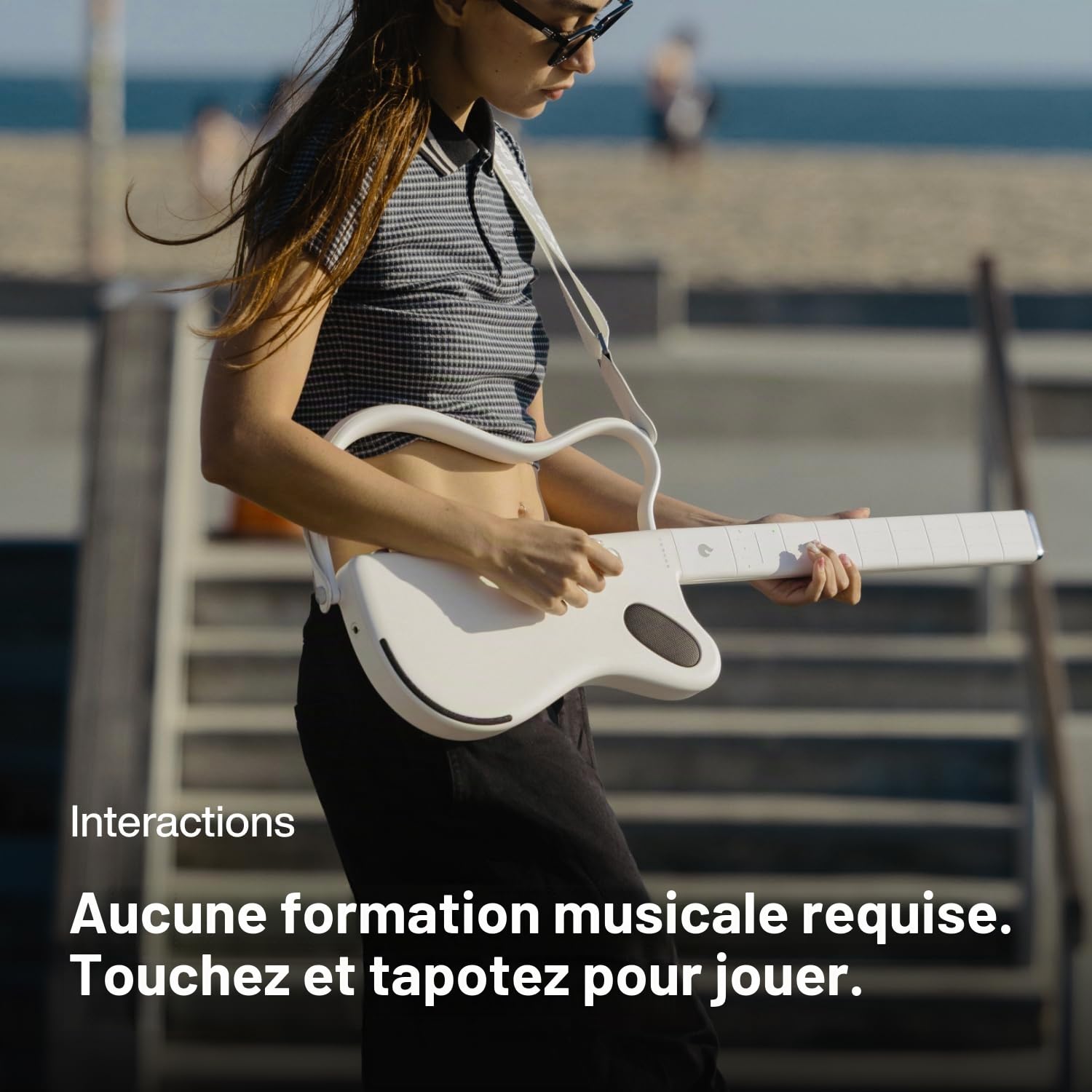 LAVA GENIE Guitare Sampler, Sans Cordes, Des centaines de Préréglages d'instruments, Haut-parleur intégré, Pliable, Amovible, Blanc, 30,5 Pouces