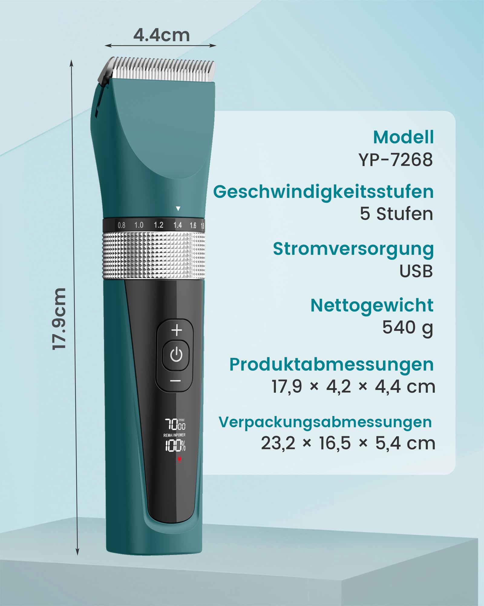 oneisall Schermaschine Katze Leise, Profi Haarschneidemaschine für langhaarkatzen, 5-Geschwindigkeiten Katzenrasierer mit LCD-Display, IPX6 Wasserdicht, Einfache Reinigung (Grün)