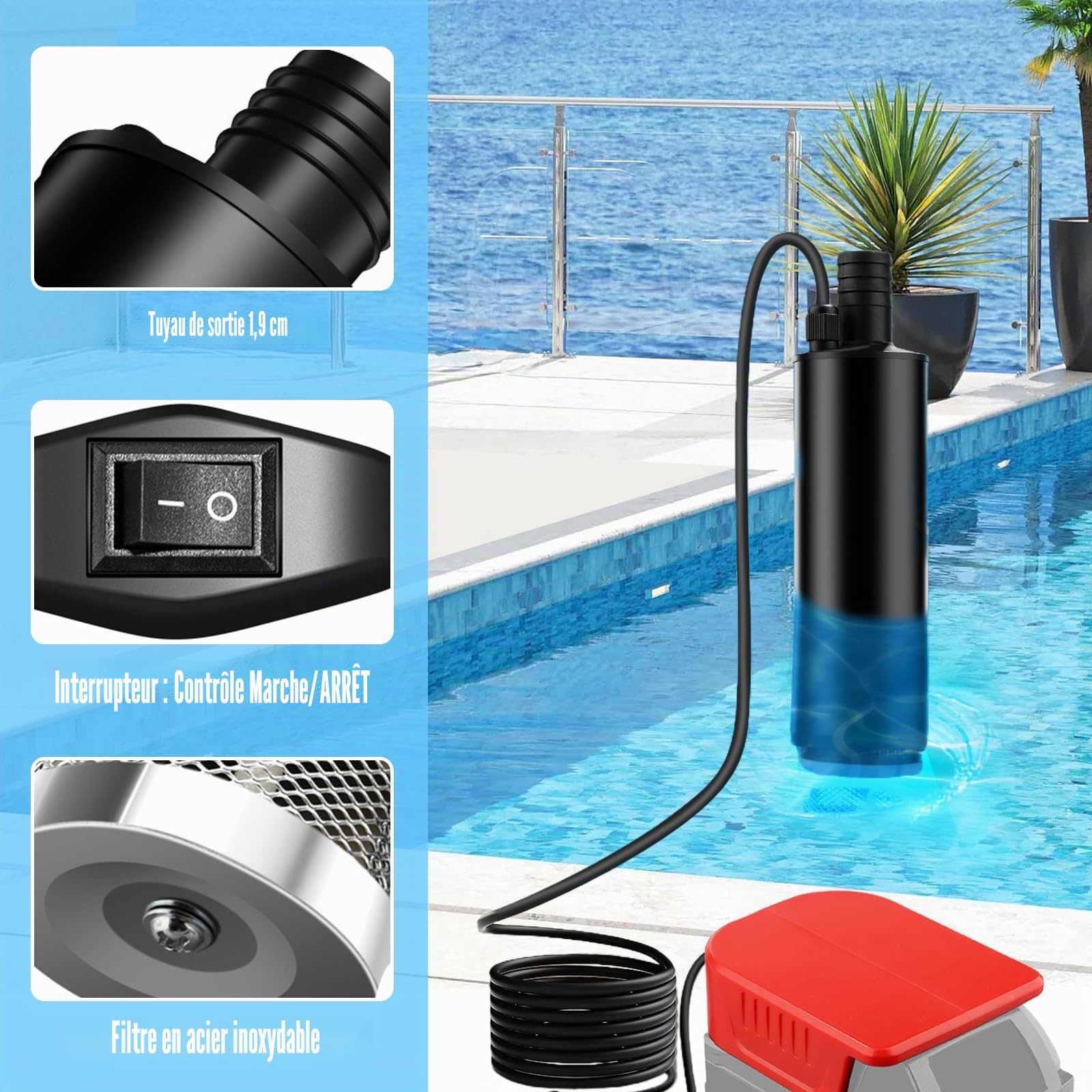 Pompe submersible compatible avec Einhell, pompe à eau pour Einhel, pompe submersible pour batterie Einhells 24 V, pompe à eau usée, mini pompes à eau pour Einhells, pour jardin, réservoir, piscine
