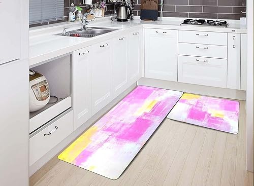 Vista 294 de TOMWISH - Tapetes de cocina para piso, color turquesa, gris, abstracto, pintura artística, 17 x 48 + 17 x 24 pulgadas, juego de alfombras de cocina