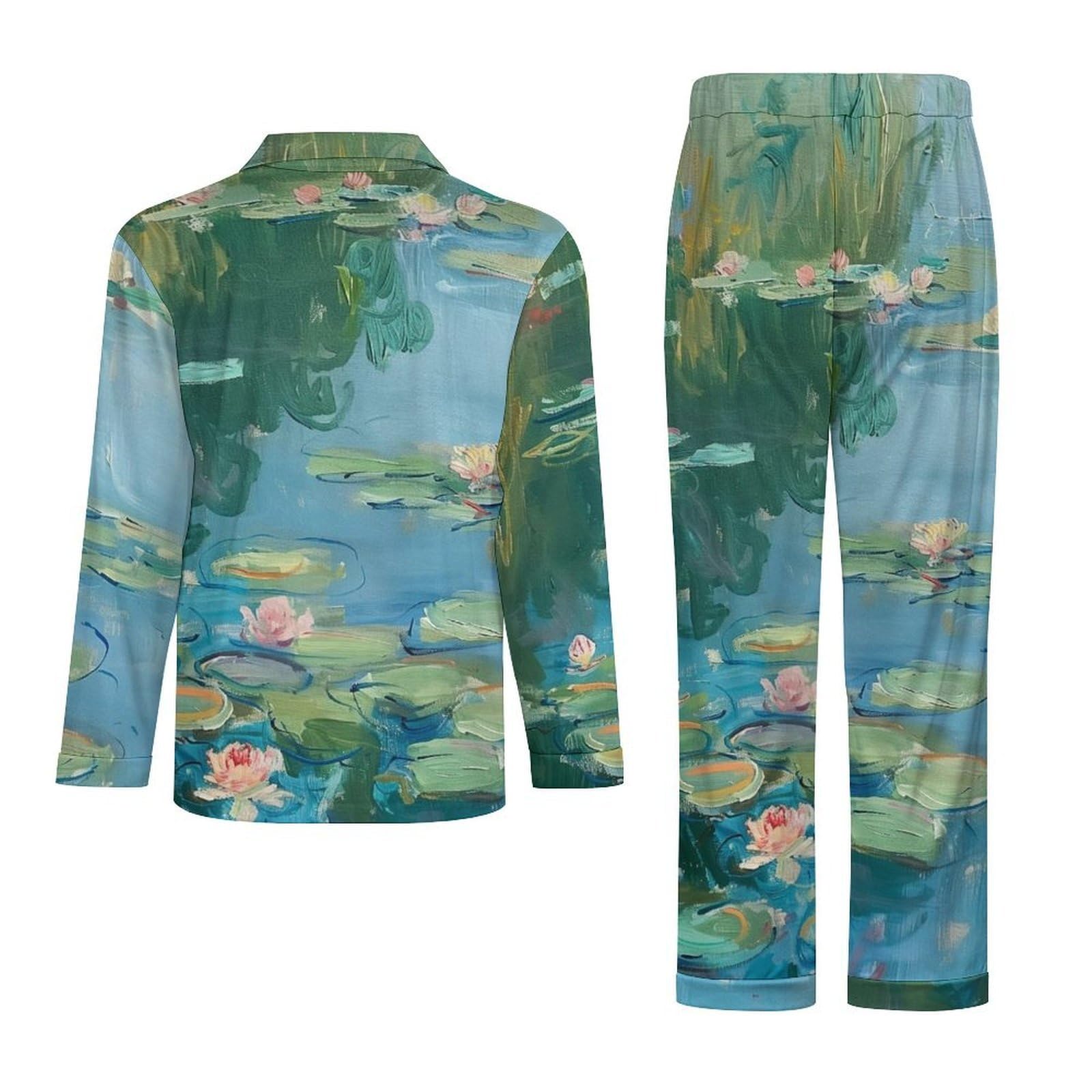 Completo Pigiama da Uomo 2 Pezzi - Paesaggio di Loto Pigiama A Maniche Lunghe Abbigliamento da Casa 2 Pezzi Top + Pantaloni Morbido E Caldo Pigiama Autunnale E Invernale