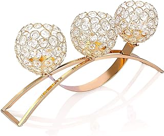 GOTOTOP Crystal Candle Holders,3 Crystal Pillar Candlestick,Coffee Table Decorative Centerpieces for Living Room,Dinning Room Christmas Decoration, Table Decoration,Wedding Gifts(Gold)