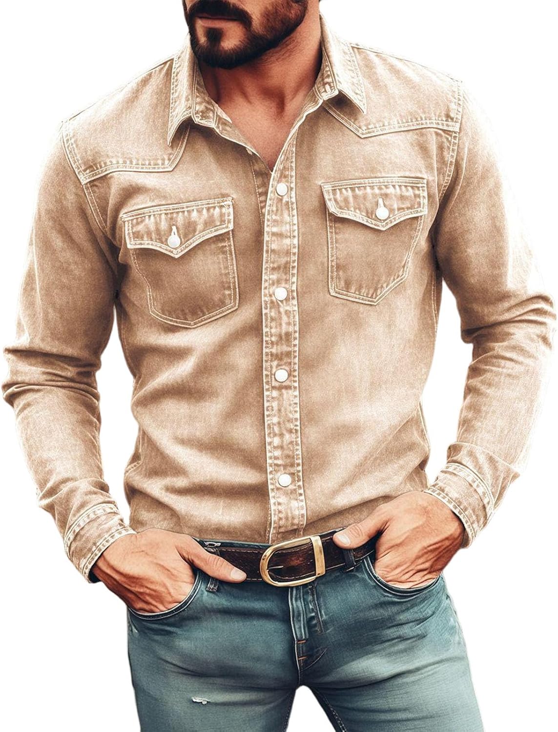 Collared Casual Shirts for Men, Button Up Pocket Cardigan Top | Oversized Loose Fit, Long Sleeve Collared, Casual Cardigan Shirt, Crisp Woven Texture, Summer Travel Vacation