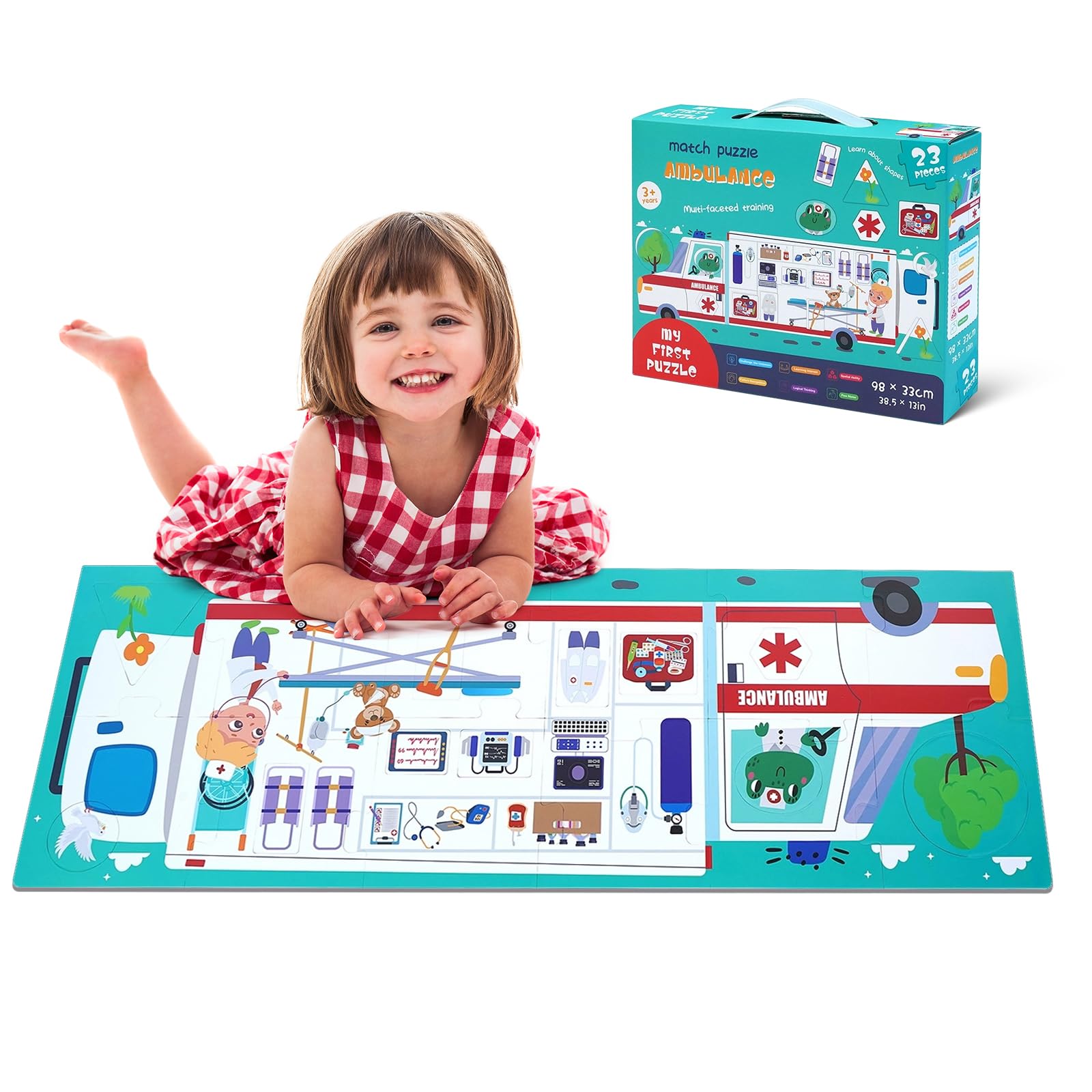 Riesiges Bodenpuzzle Krankenwagen 23 Teile großes Lernspielzeug für Kinder im Alter von 3-5 Jahren und 4-6 Jahren für Vorschule Lernen