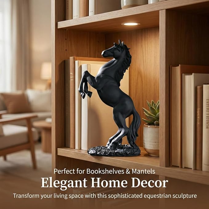 Estatua de caballero negro Feng Shui - 12.2 pulgadas - Resina negra moderna miniatura 6