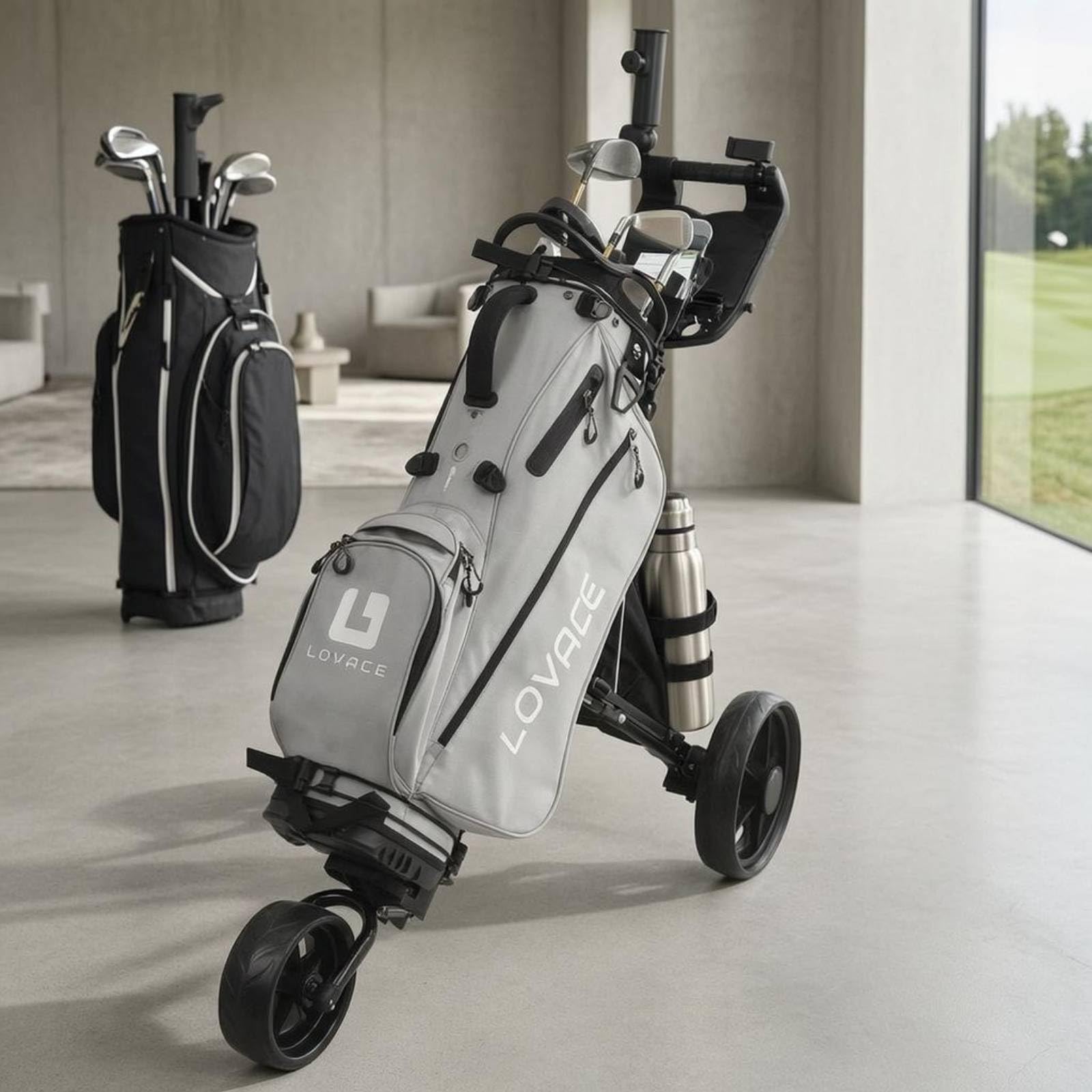 Carro de Golf Plegable Carrito Trolley Empujable con Estructura de Aleación de Aluminio Ruedas Estables Porta y Soporte para Marcador Adecuado para, Azul
