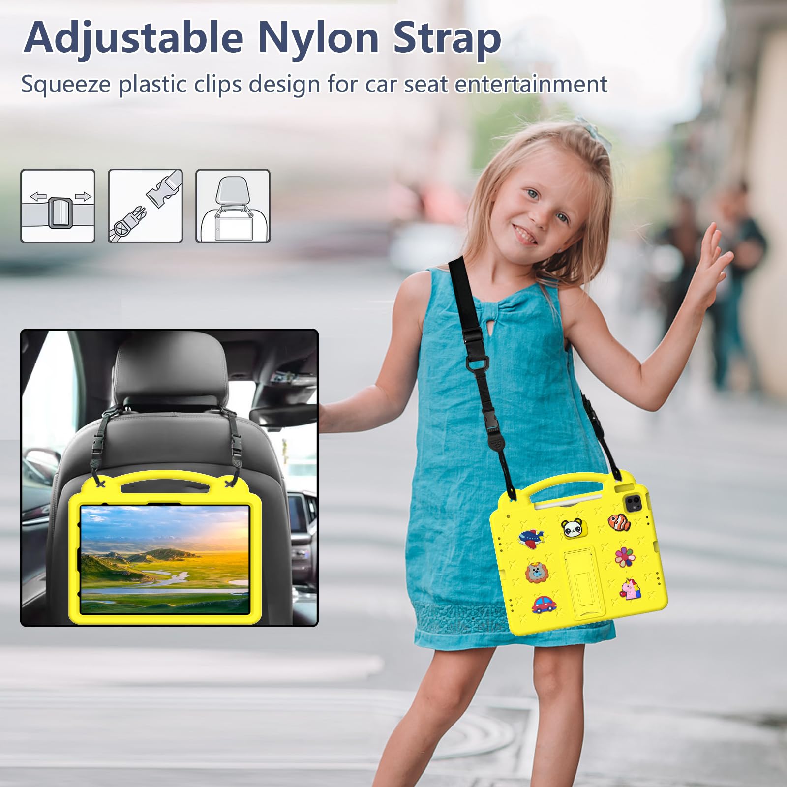 YRH Funda para niños para iPad Air de 13 pulgadas, M2 (2024)/iPad Pro de 13 pulgadas 7ª generación M4 (2024)/iPad Pro de 12.9 pulgadas (2022/2021/2020) (amarillo)