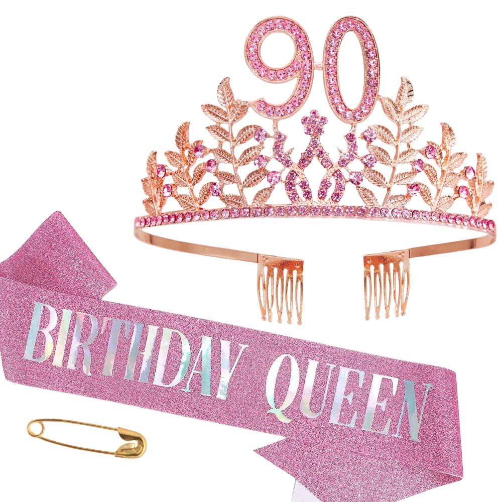 Geburtstag Schärpe und Tiara Mädchen Krone Damen Diadem Geschenke Crown Geburtstagskönigin Schärpe Kristall Strass Stirnband Deko für Frauen Geburtstag Party Supplies