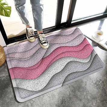 Pink Gray Waves Welcome Door Mat 35"x24" Abstract Water Ripple Modern Gradient Front Door Mat Outdoor Entrance Dirt Trapper Waterproof Doormat for Entry Porch Patio Garage High Traffic Areas