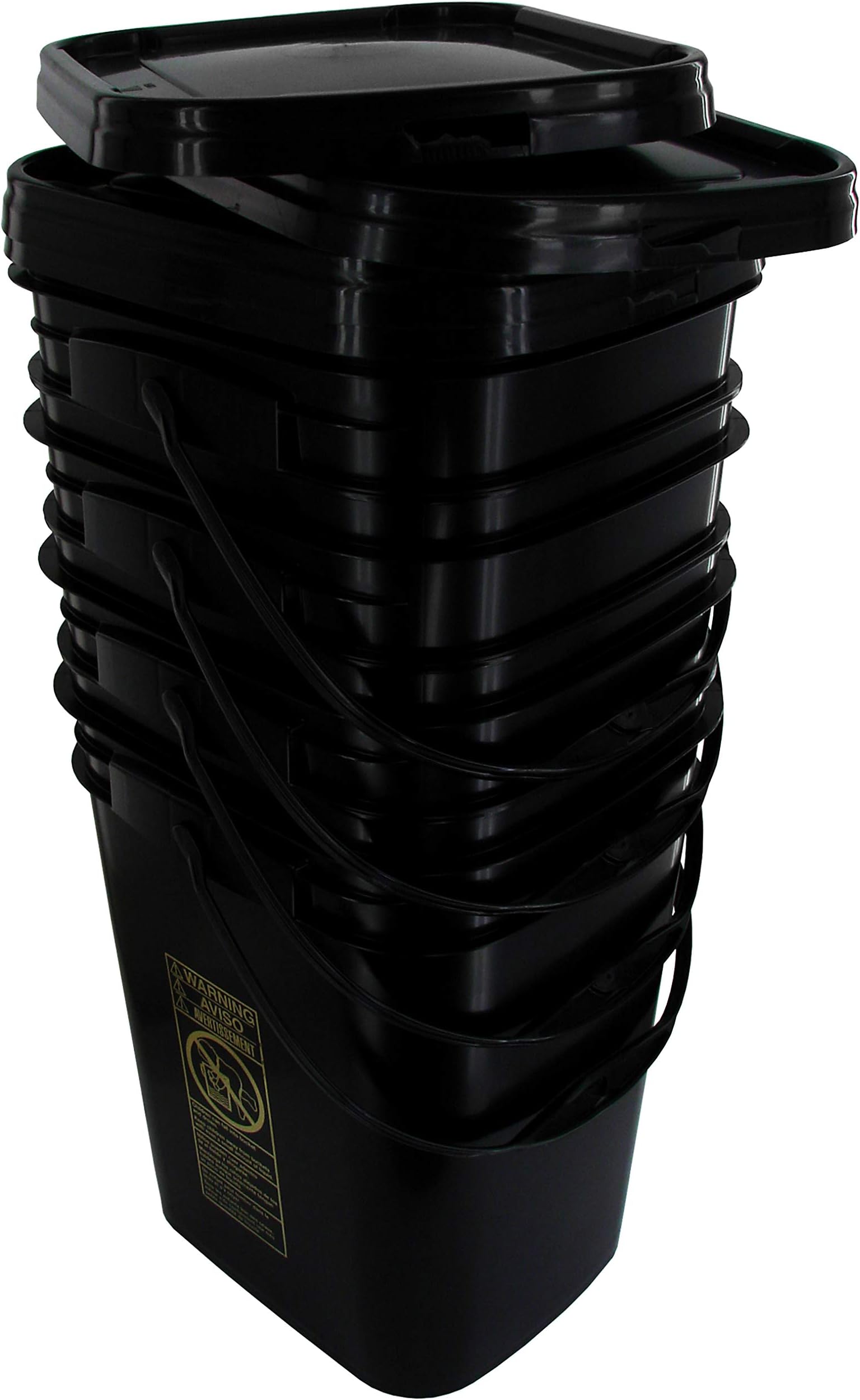 Black Rectangular Bucket 5.3-Gallon Bucket with Black Snap-on Lid, 4 Pack