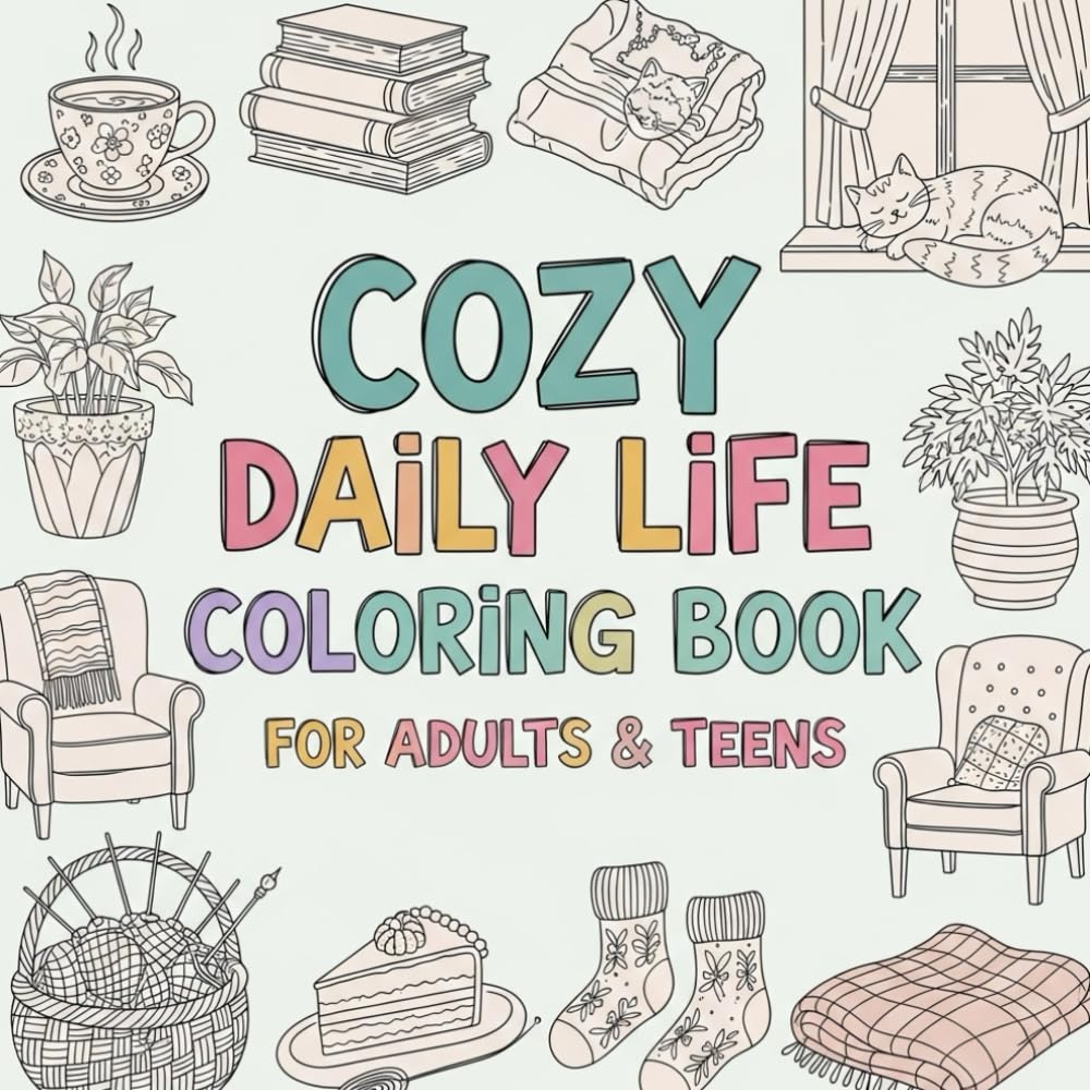 Cozy Daily Life Coloring Book for Adults & Teens: 60 Relaxing Scenes of Simple Comforts & Cute Activities | 8.5" x 8.5"