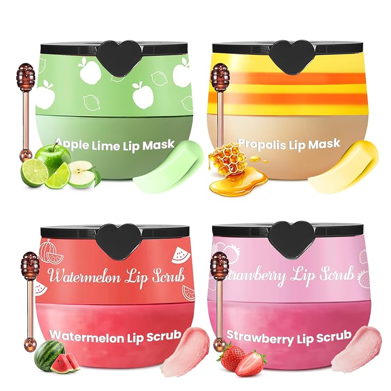 Kit JUYANGYAN com esfoliante e máscara labial de maçã com mel, 4 unidades