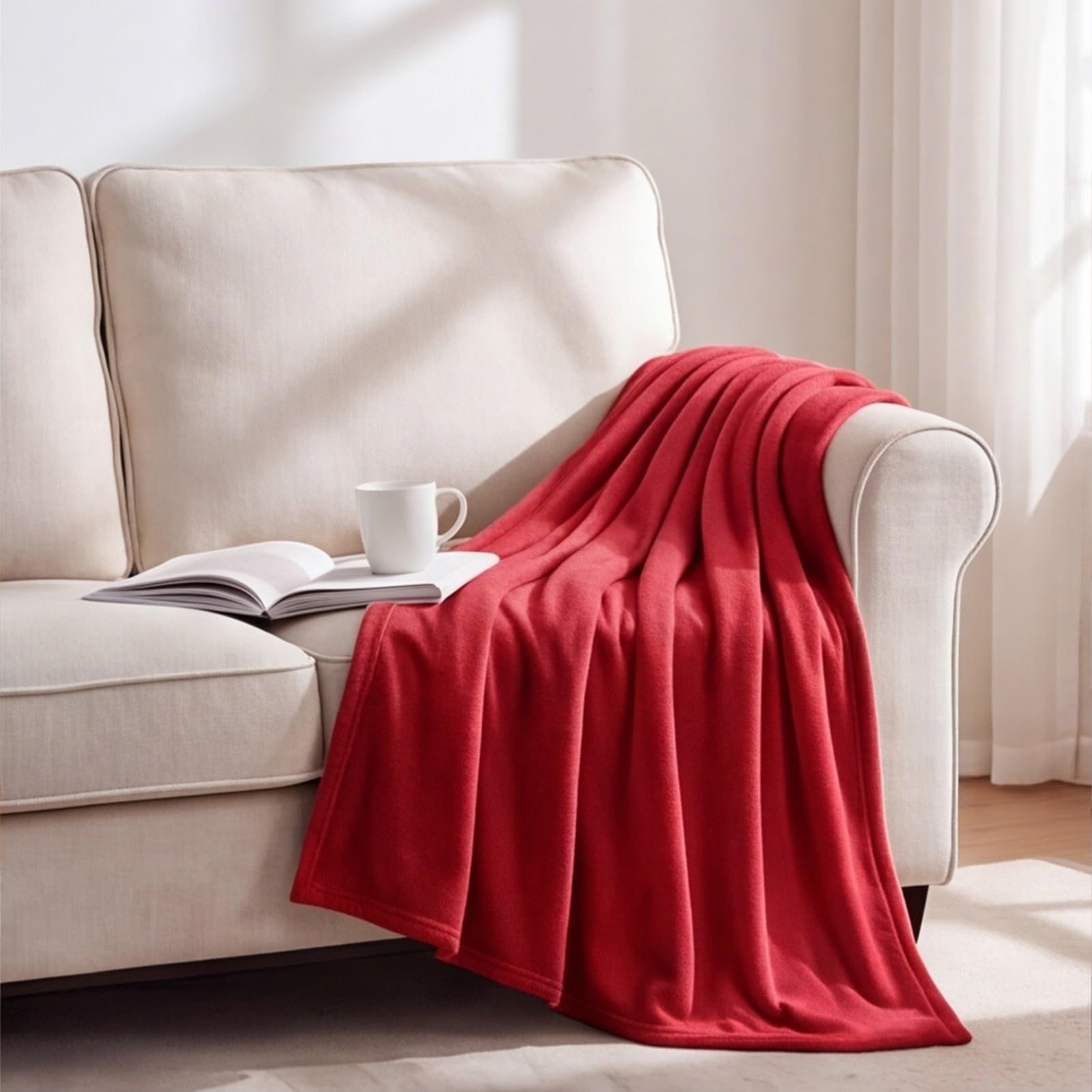 GOUTUI Warm Fluffy Blanket 155 x 265 cm Silk Touch Soft Throw Blanket Soft Cosy Warm for Bed Settees Armchairs, Red