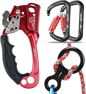 Climbing Gear Set: Left Hand Ascender with 35KN Figure 8 & 30KN Carabiners