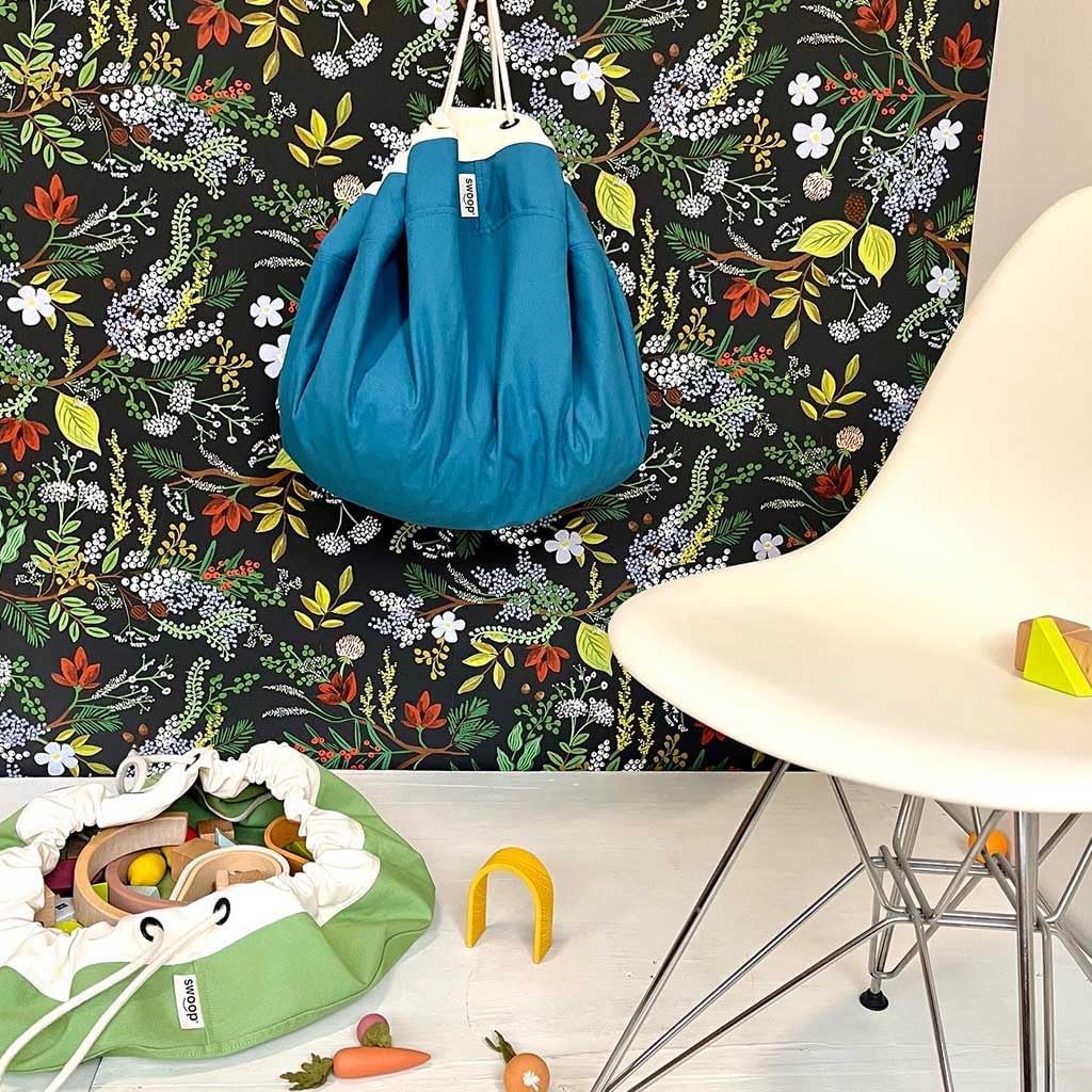 Swoop Bags - Durable Toy Storage Drawstring Bag - Ideal for Small Toys - Organizer and Play Mat - Cool Storage For Kids Rooms and Playrooms - BLUE