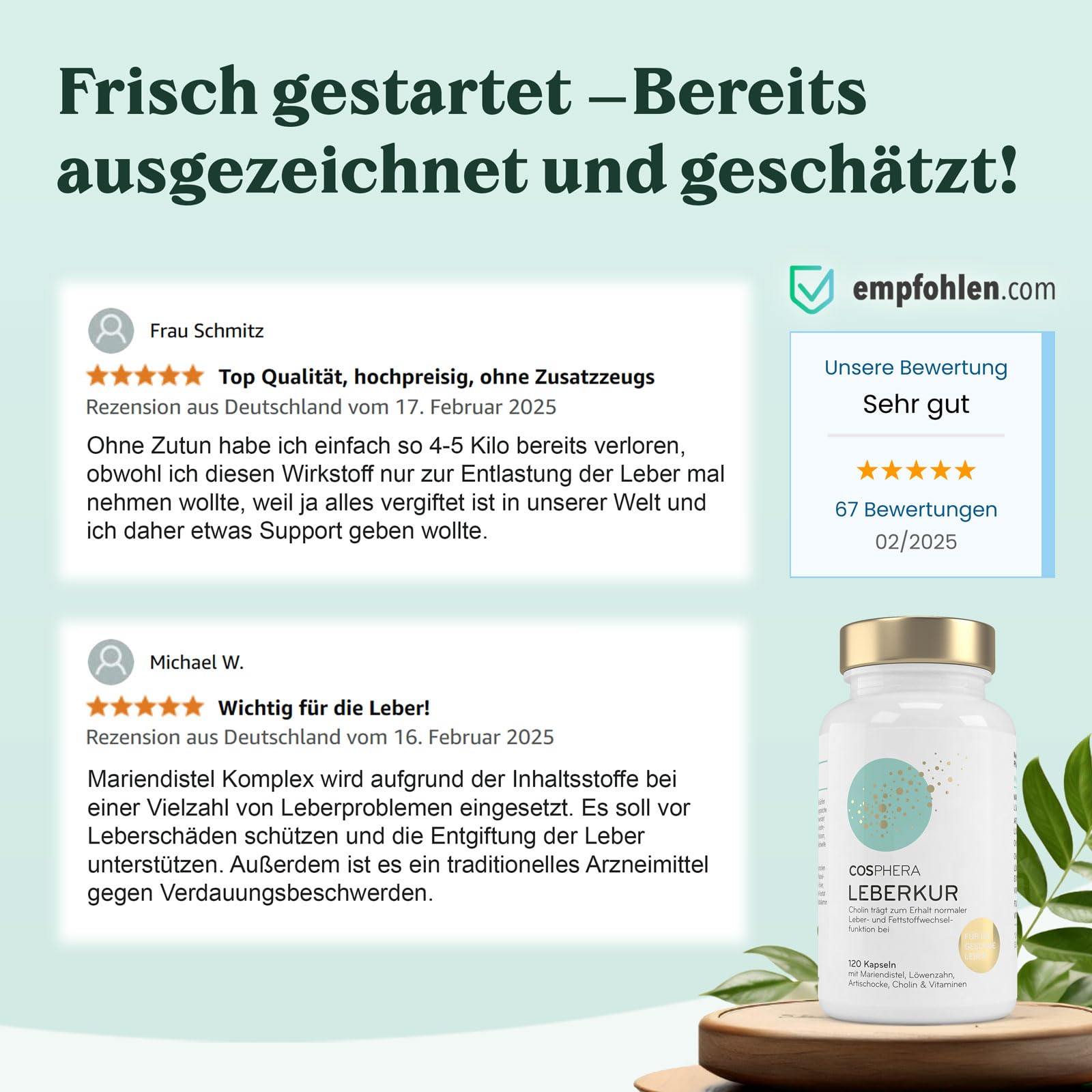Leber Kur Mariendistel Kapseln hochdosiert - mit 80% Silymarin, Artischockenextrakt, Löwenzahn & Cholin - Unterstützt die Leberfunktion, vegan - 8-Fach Leberkomplex von Cosphera