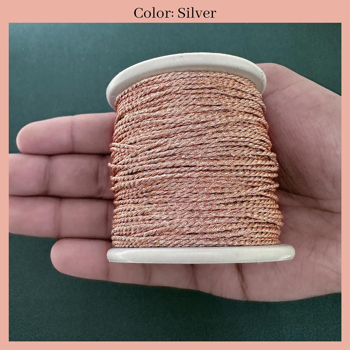 Embroiderymaterial Twisted Metallic Machine Embroidery Zari Thread/Dori for Embroidery, Aari work, Tassels, Jewellery, Bracelet, Lace, Crochet & Hand Embroidery (1MM Width, 73 Meters) (Rose Gold) 3
