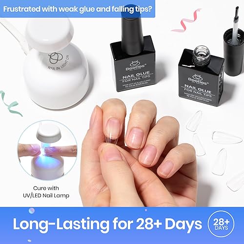 Miniatura 3 de Beetles - 504 puntas de uñas de gel suaves Etch X Prélimas, semimate, cuadradas, de cobertura completa, uñas postizas de acrílico transparente a