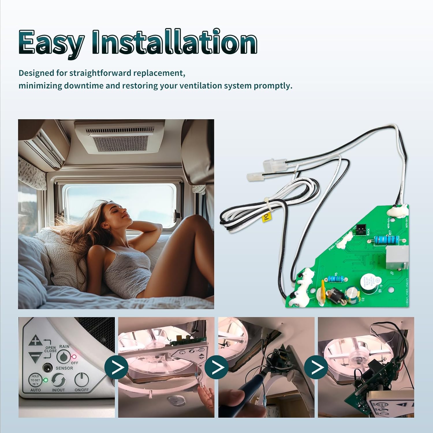 10A04751KS 10B04751KS 10C04751KS 10A04751KSZ 10B04751KSZ 10C04751KSZ OEM RV Control Circuit Board Compatible with MaxxAir MaxxFan Plus Models 00-08751K, 00-08951K, 00-04751KS, 00-04761KS, 00-04951KS
