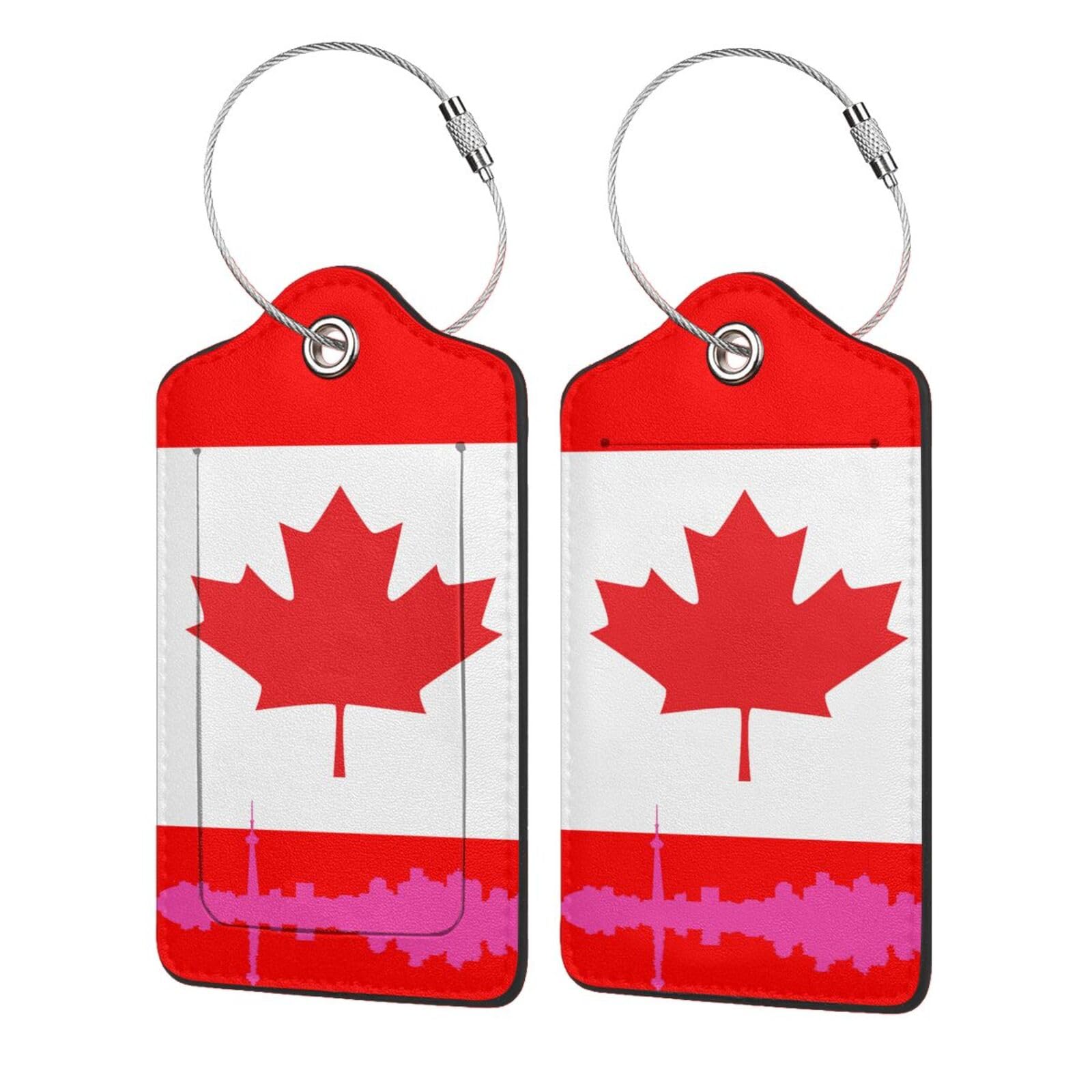 Generic Luggage Tags Canadian Flag Leather Stainless Steel Loop Label Tag for Travel Bag Suitcase 4 PCS