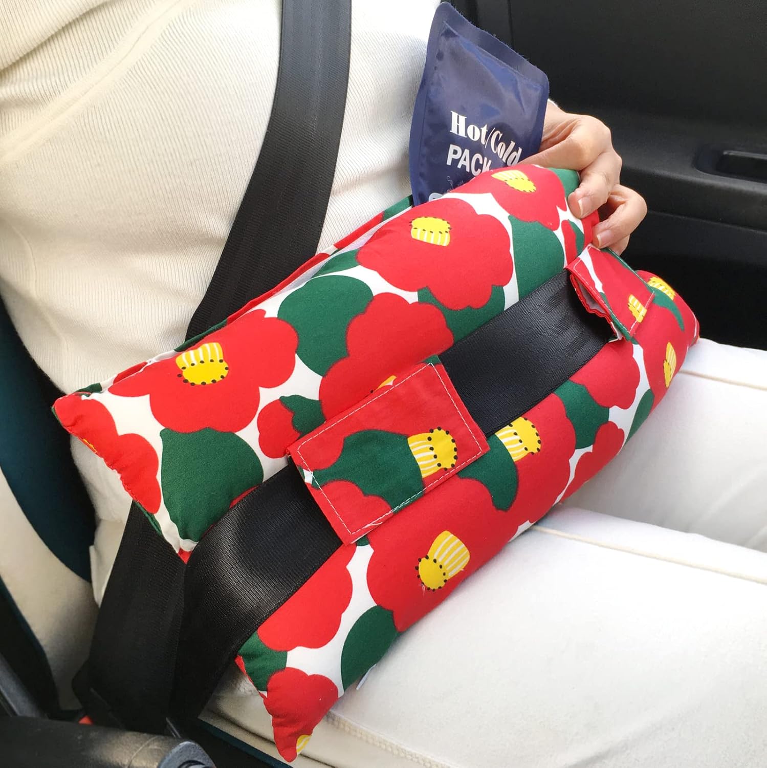 Hysterectomy Pillow with Pocket for Hot Cold Pack, After Surgery Hysterectomy Recovery Must Haves Car Seatbelt Pillows Gifts Abdominal Tummy Tuck Belly Cushion Red Flower