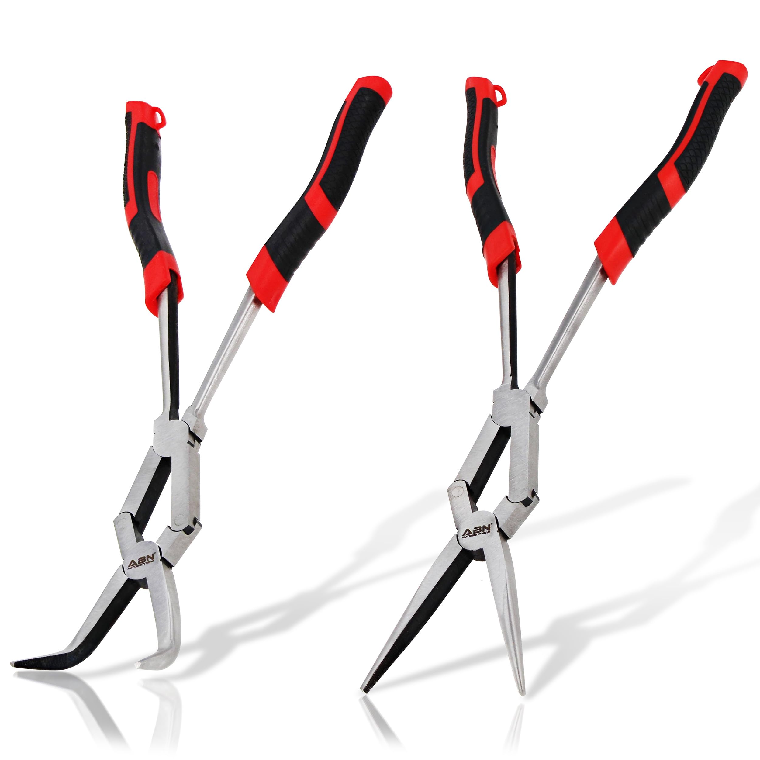 ABNStraight and 45-Degree Bent Needle Nose Pliers Set, Long Reach Pliers 2 Pack - Extra Extended Plier Kit with Curve Angled and Straight Angle, Professional Thin Nosed for Skinny Sharp Angles