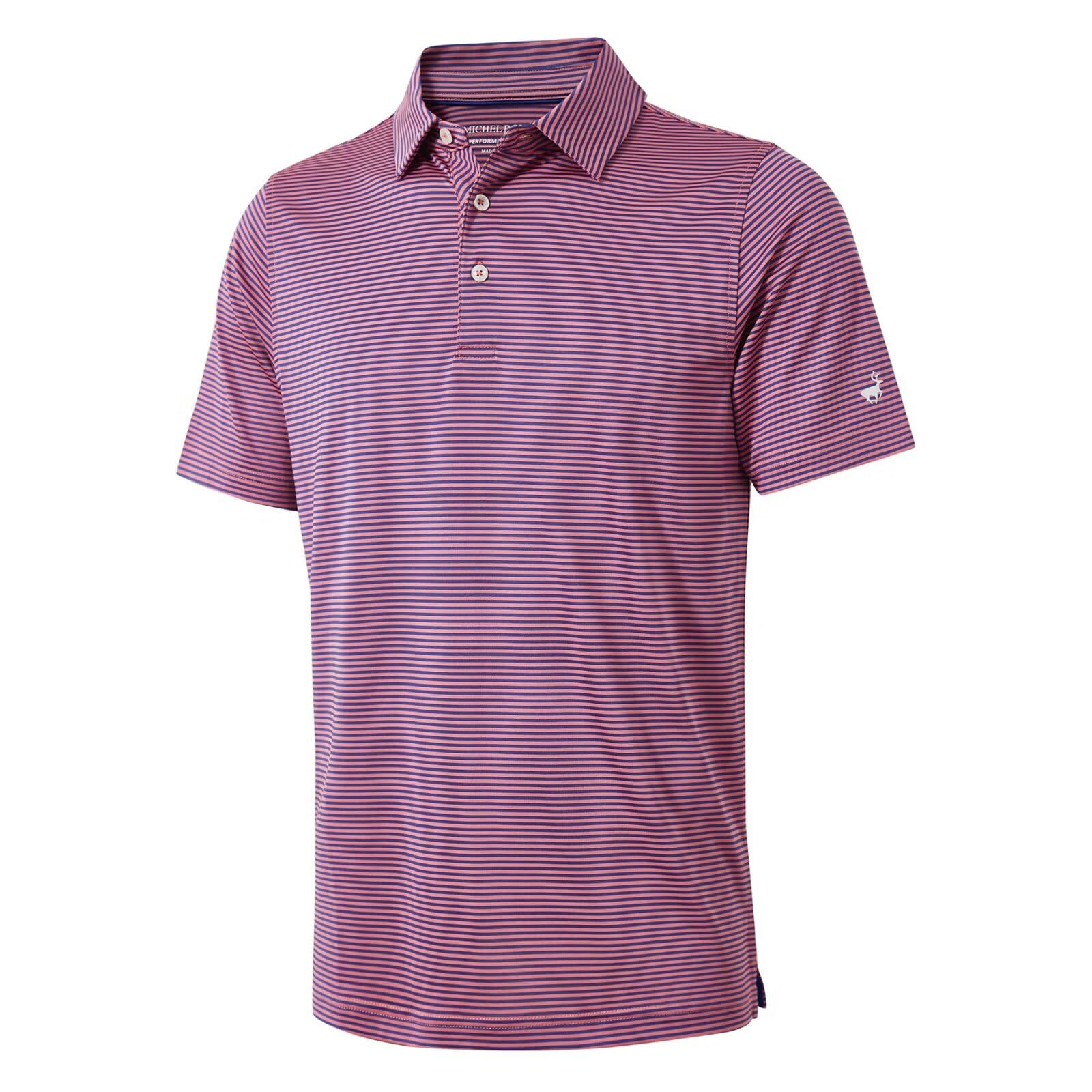 Mens Golf Shirt Moisture Wicking Dry Fit Performance Sport Short Sleeve Striped Golf Polo Shirts for Men