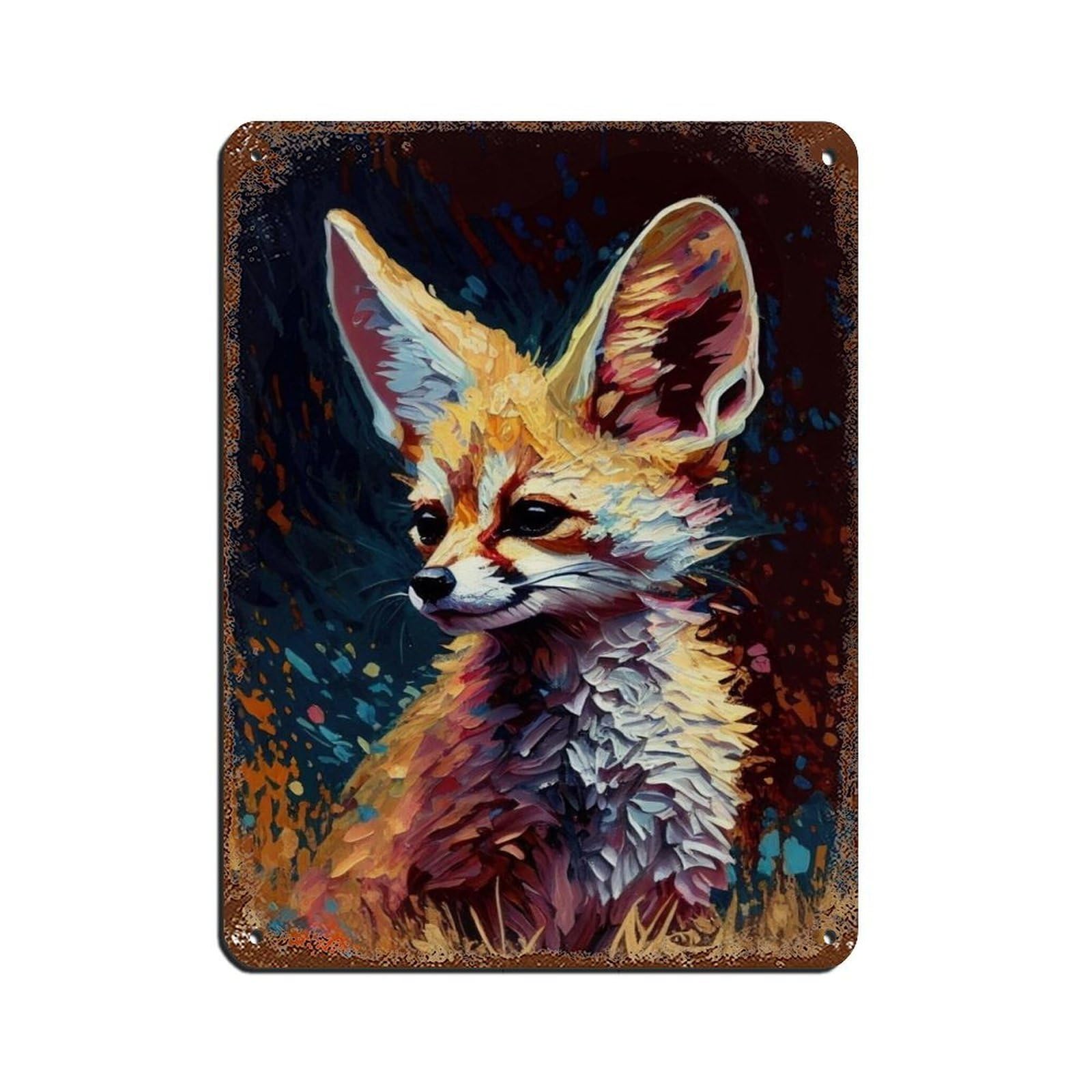 Lxwnze 30L X 40W Cm Fennek Fox Oil Painting Poster（2） Retro Poster Metal Tin Sign Chic Art Retro Iron Painting Bar People Cave Cafe Family Garage Poster Wall Decoration 12X16inch(30X40cm)