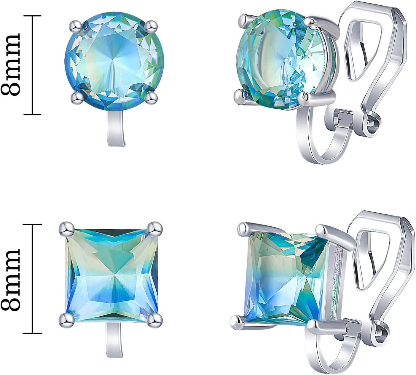 YOQUCOL 2 Pairs 8MM Cubic Zirconia Crystal Clip On Stud Earrings Non Pierced Stud Earrings For Women - Image 2