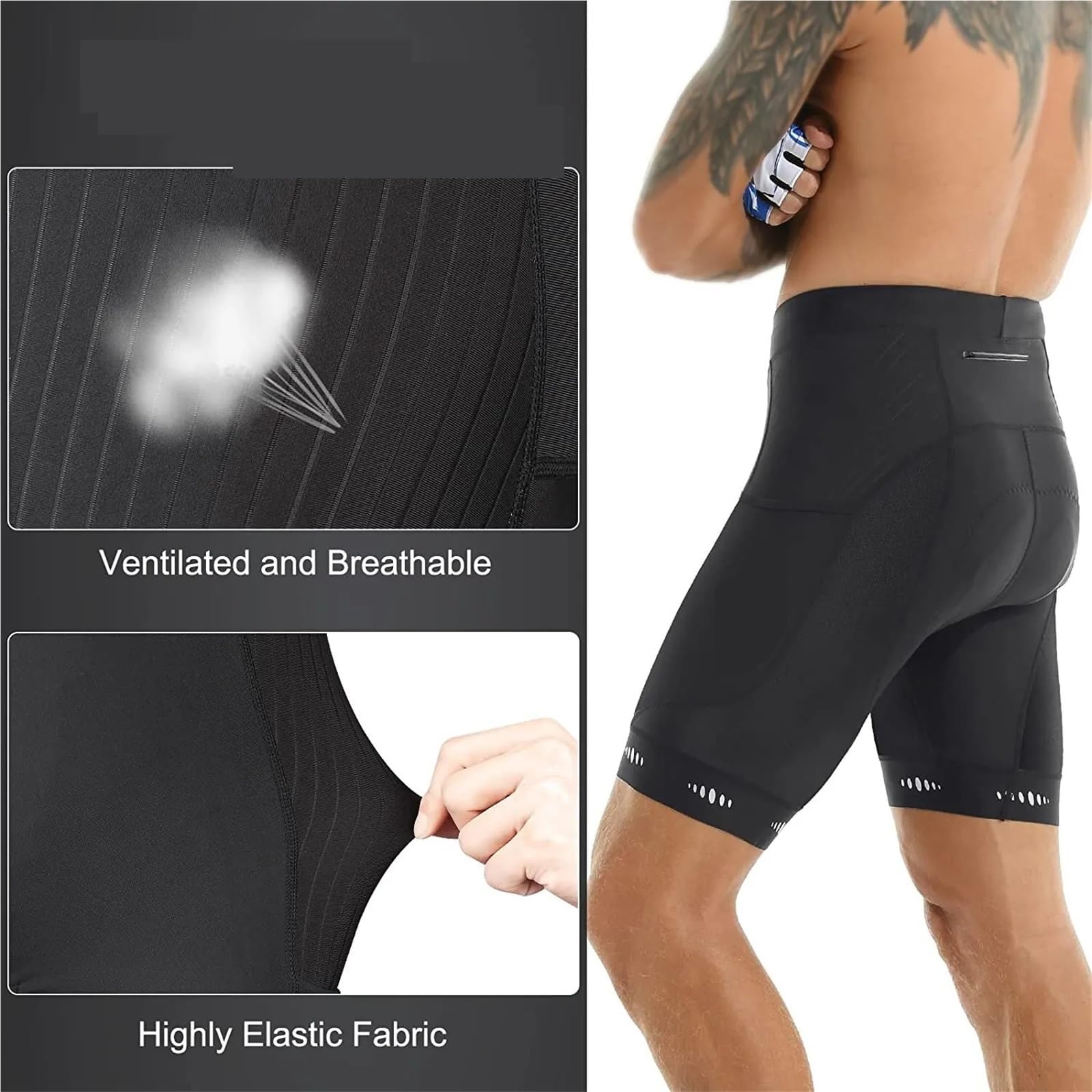 Culotte Ciclismo Hombre Pantalones cortos de ciclismo con bolsillo trasero y acolchado 5D for hombre, mallas for montaña carretera