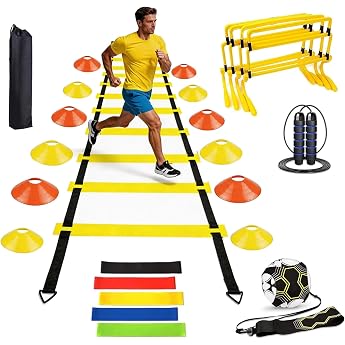 Aisny Football Training Accessories Football Training Set with 6 m Coordination Ladder 12 Hats 4 Hurdles Football Trainer Skipping Rope Resistance Bands Football Gifts