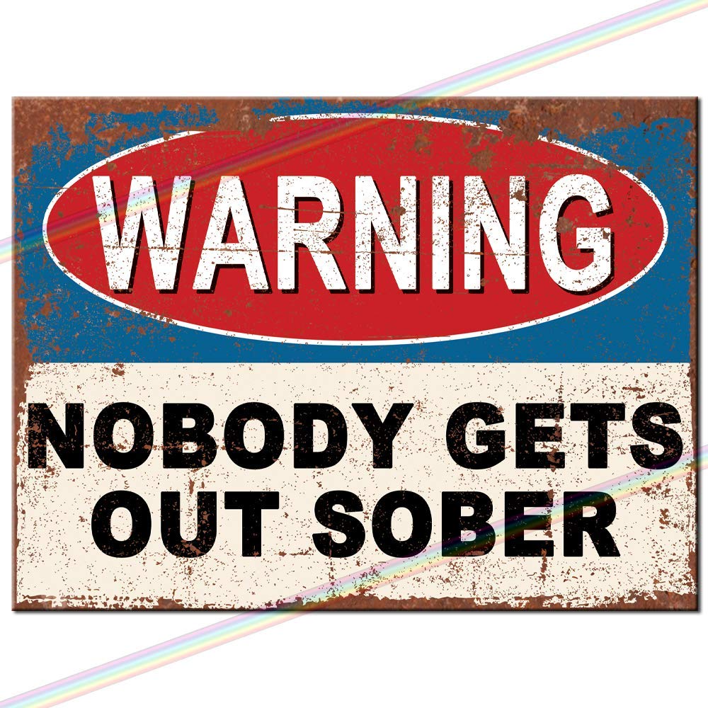 Signs 2 All Multicolor Metal Signs - Nobody Gets Out Sober Logo. Man Cave Tin Metal Sign Hanging Wall Plaque Kitchen Shed Garage. Small (15Cm X 10Cm)