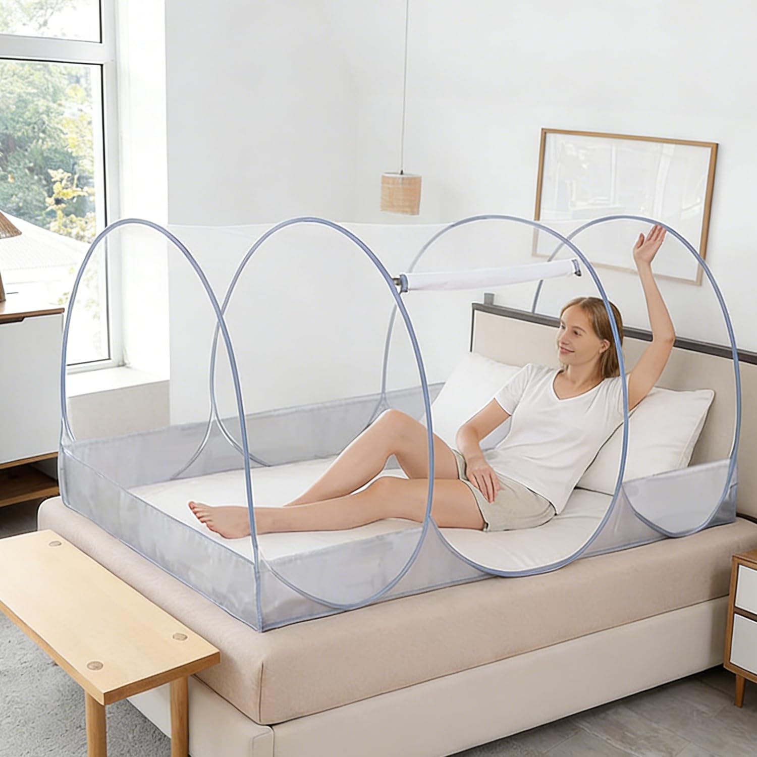 Zanzariera pieghevole per letto singolo, ultraleggera, zanzariera pop-up portatile con cerniera, a maglie fini, facile da montare per casa, residenza universitaria, esterni e viaggi (190x90x90cm)